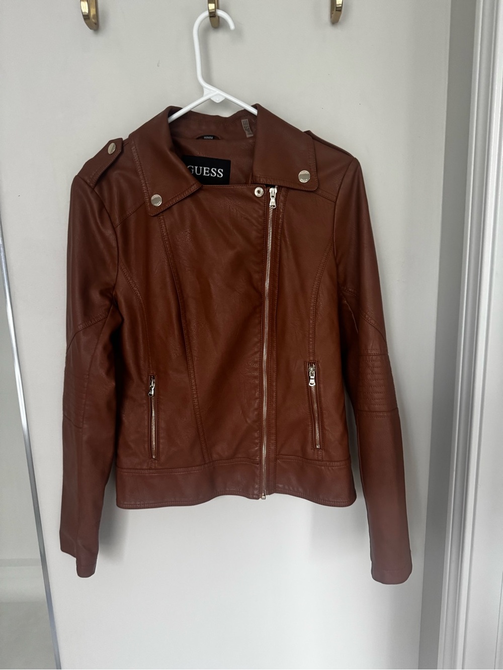 GUESS Cognac Brown Faux Leather Moto Jacket